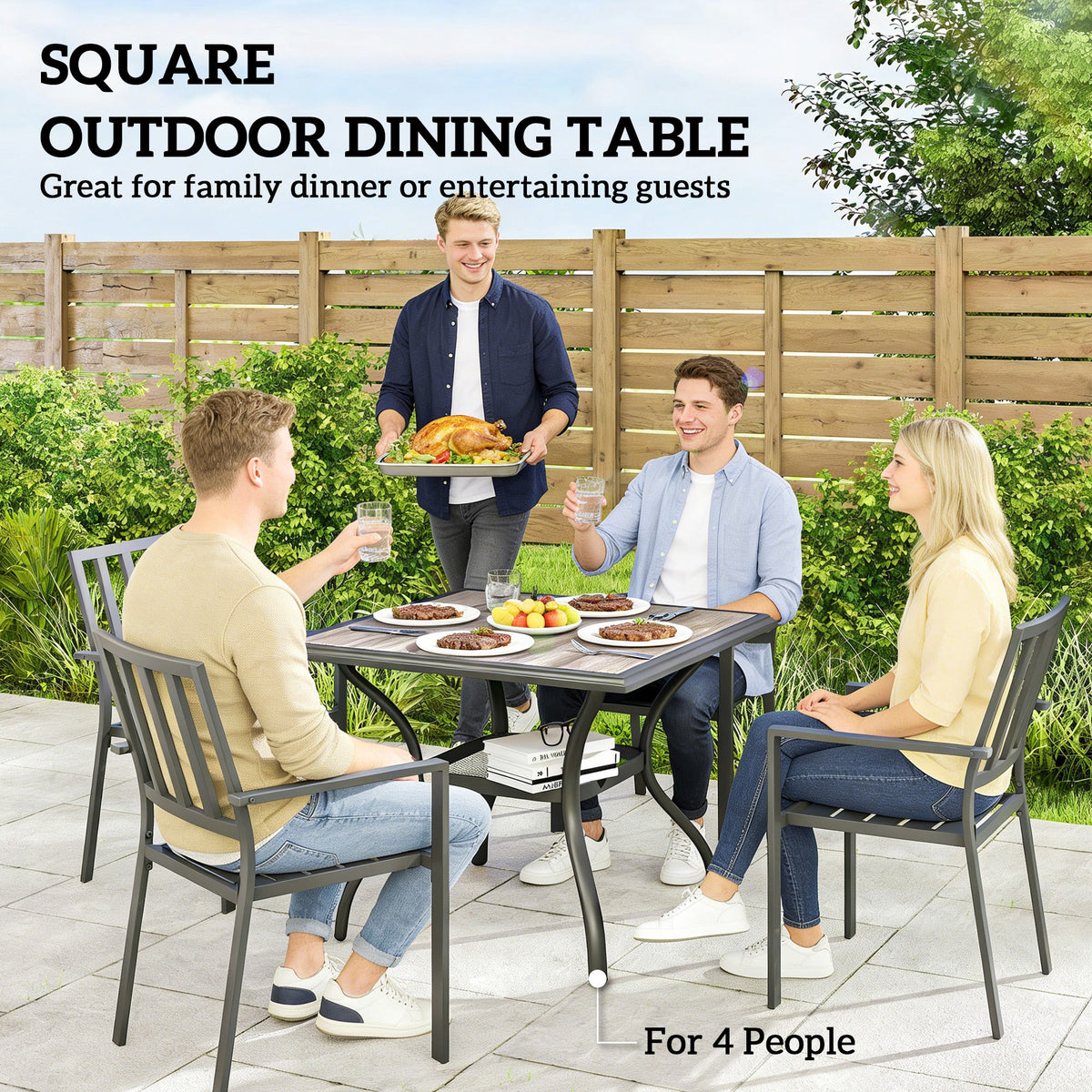37" Square Outdoor Dining Table with Umbrella Hole, Gray — product view 6