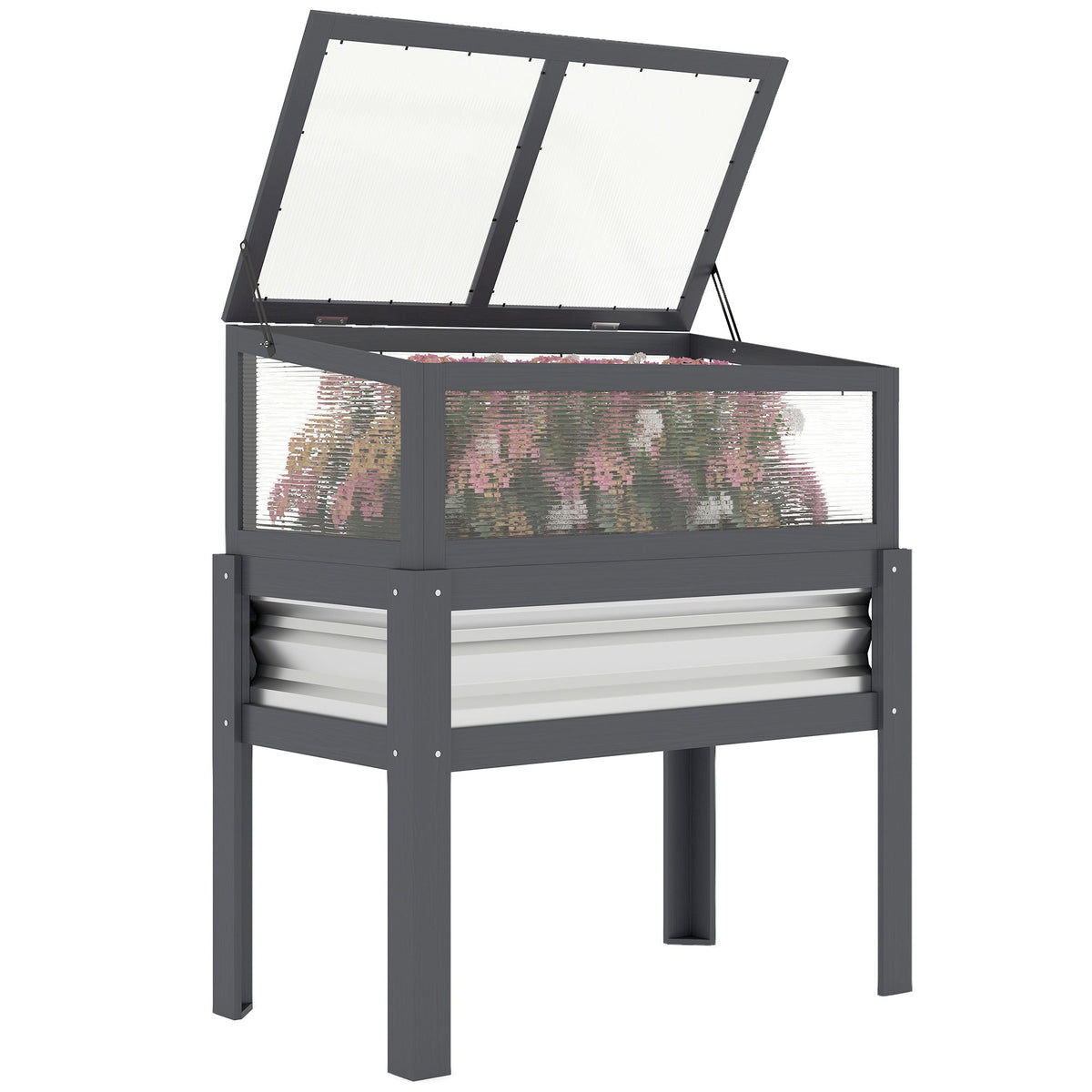 Raised Garden Bed with Flip-Up Greenhouse Top and Legs, Gray — product view 1