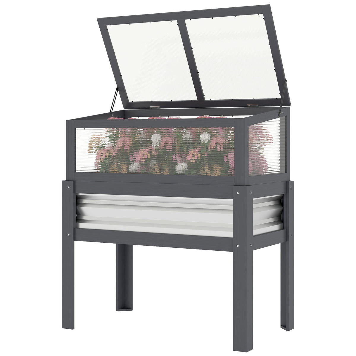 Raised Garden Bed with Flip-Up Greenhouse Top and Legs, Gray — product view 2