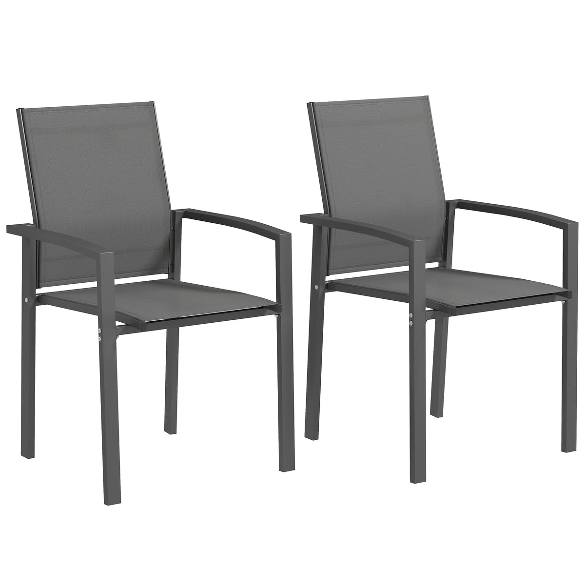 Set of 2 Stackable Patio Dining Chairs with Mesh Seat, Dark Grey — product view 2
