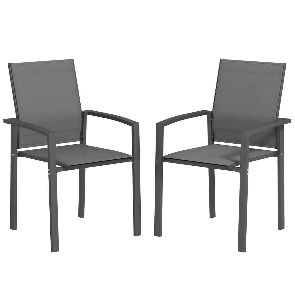 Set of 2 Stackable Patio Dining Chairs with Mesh Seat, Dark Grey — product view 1