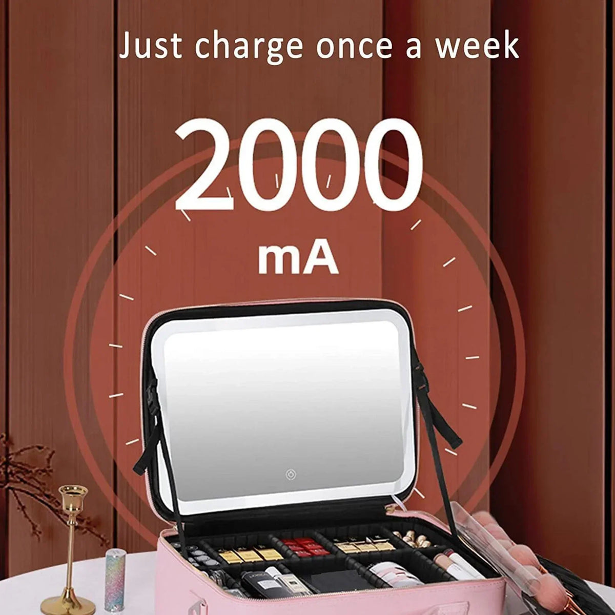 LoungeYard | Travel Cosmetic Case LED Mirror Makeup Bag — product view 2