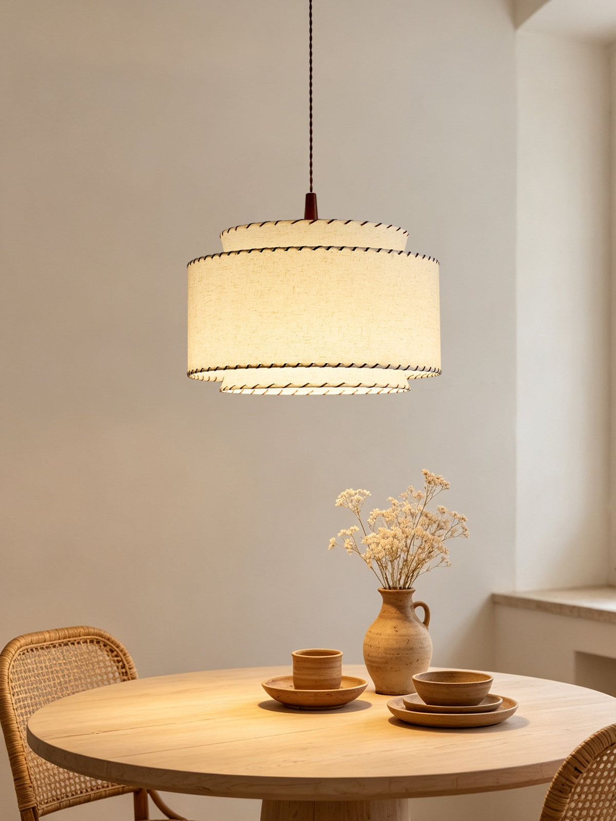 Sable Stitched Fabric Pendant Lamp — product view 2