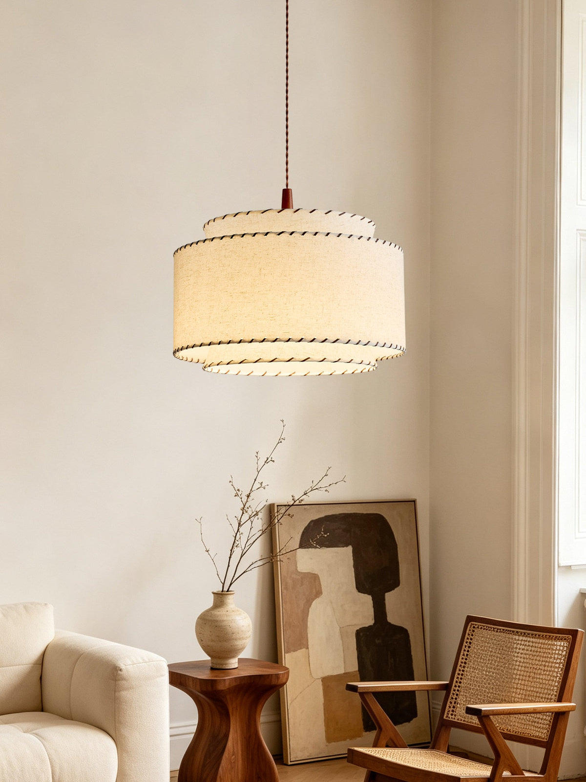 Sable Stitched Fabric Pendant Lamp — product view 4