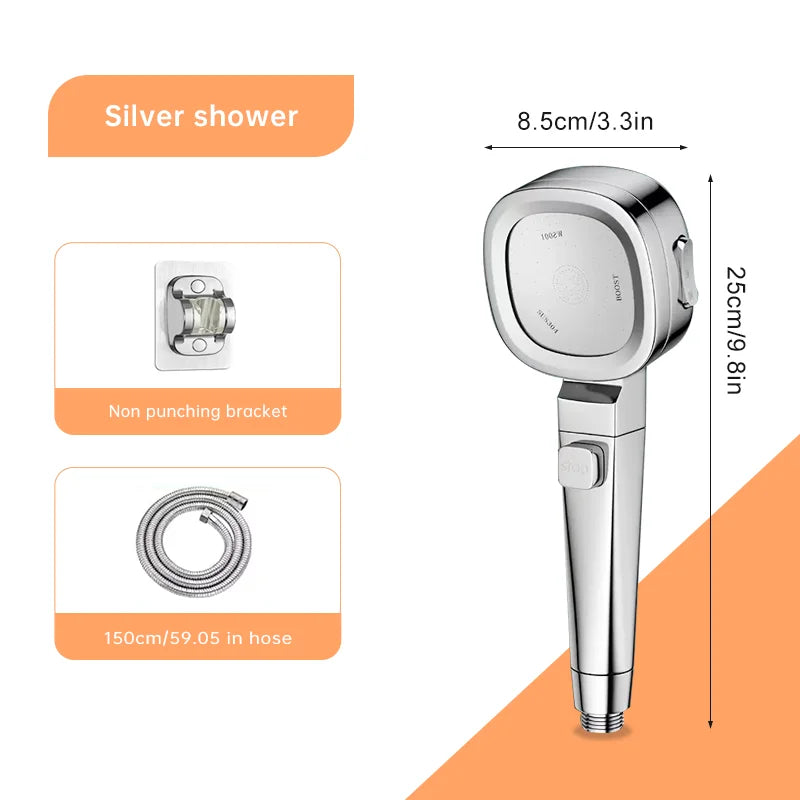 LoungeYard | Jetiva Shower Head | 3 Spray Types | Pressure Boosting & Water Saving | Silver Design — product view 7