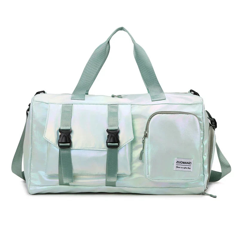 LoungeYard | Lumivista Holographic Travel Bag | Stylish Weekender Shoulder Bag with Shoe Compartment | Perfect for Weekend Trips & Short Journeys — product view 7