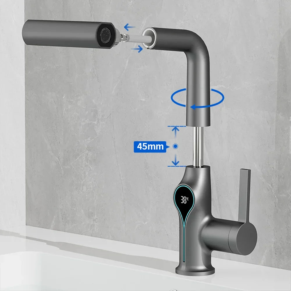LoungeYard | Faucet with Waterfall Jet Temperature Display and Adjustable Sprayer — product view 3