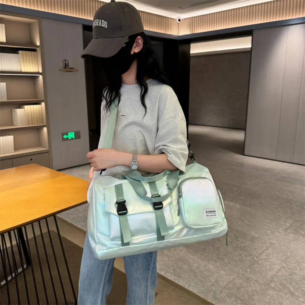 LoungeYard | Lumivista Holographic Travel Bag | Stylish Weekender Shoulder Bag with Shoe Compartment | Perfect for Weekend Trips & Short Journeys — product view 4