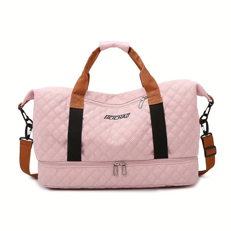 LoungeYard | Travessia Travel Bag with Shoe Compartment | Large Capacity & Argyle Design | Nylon Weekender for Sports, Short Trips & Everyday Use — product view 7
