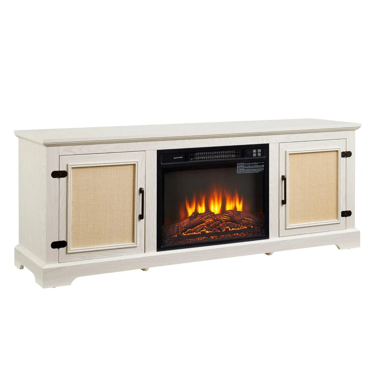 Electric Fireplace TV Stand with Rattan Cabinet Doors, Modern Media Console Entertainment Center for Living Rooms — product view 1