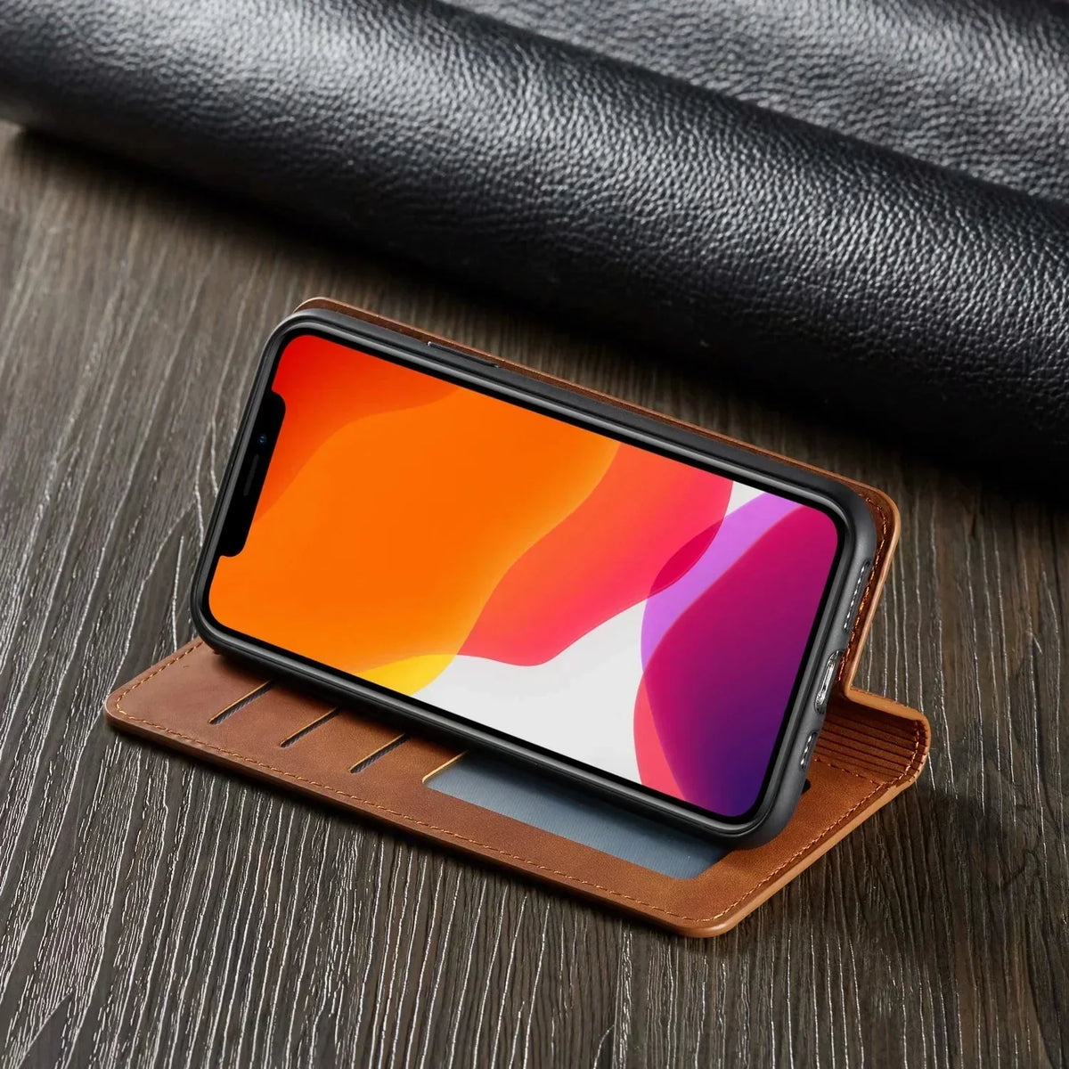 iPhone Leather Wallet Case | Magnetic Card Holder Function | Multiple Colors — product view 2