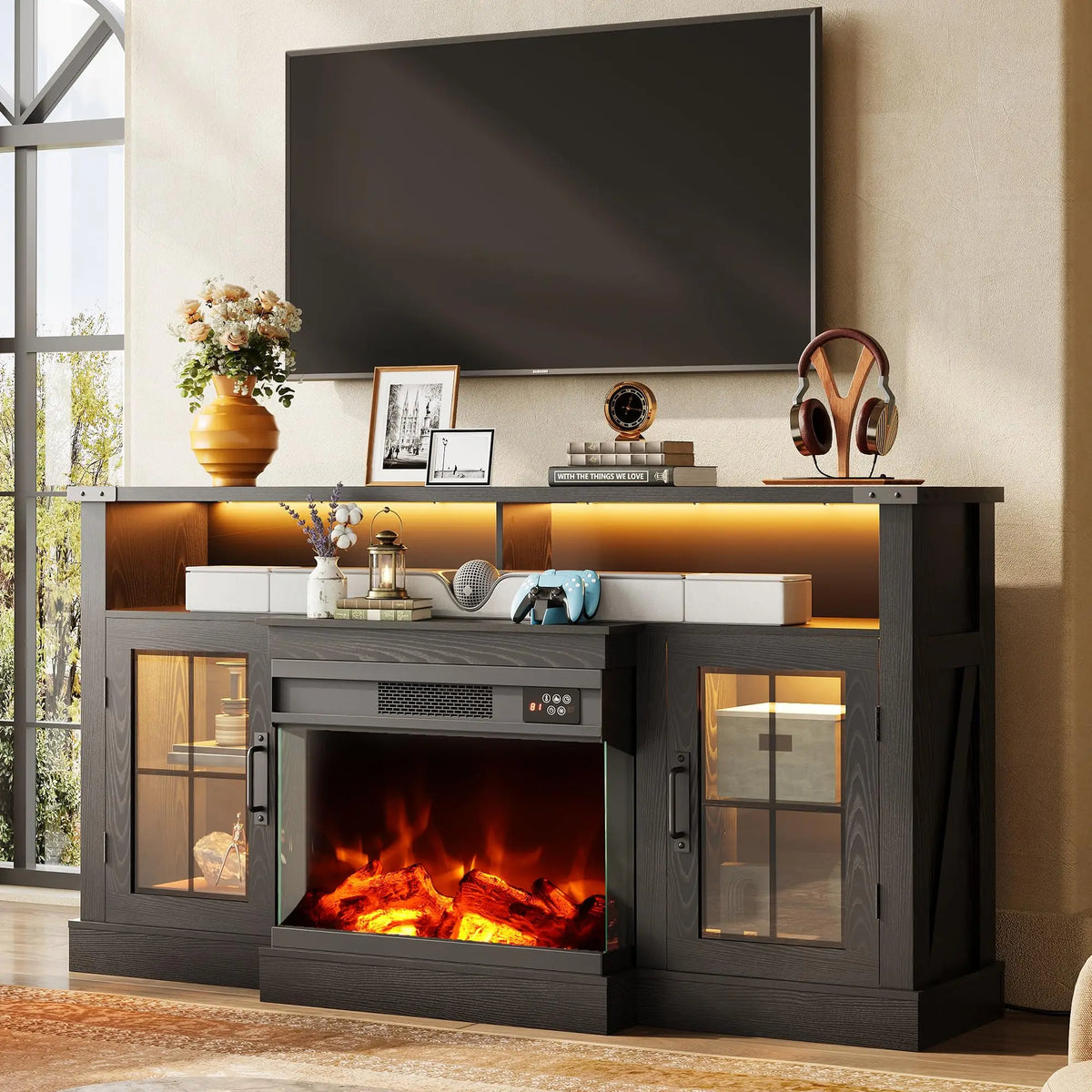 Electric Fireplace TV Stand for TVs up to 65 Inch, Modern Media Console Entertainment Center, Adjustable LED Flame for Living Rooms — product view 1
