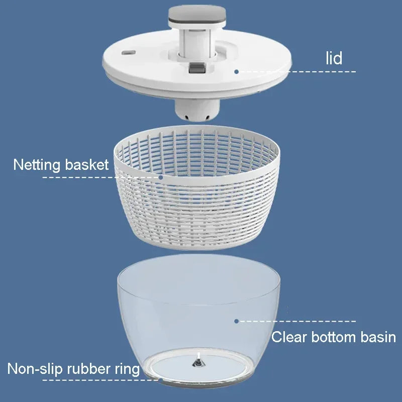 LoungeYard | Compact One-Hand Spin Salad Spinner Dryer Bowl — product view 2