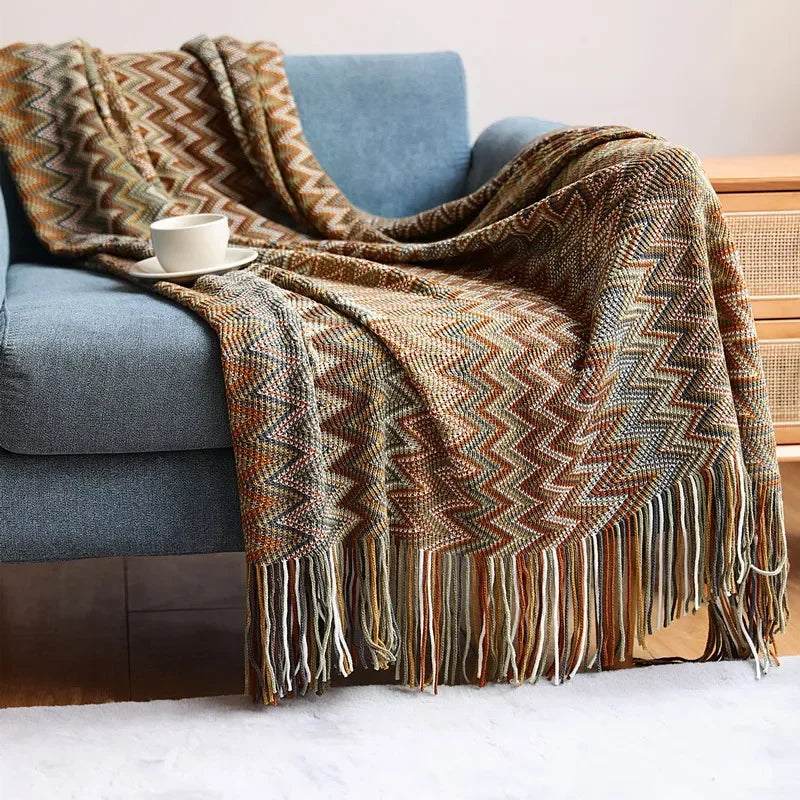 LoungeYard | CasaLoom | Boho Blanket with Fringes | Rust Red | Soft & Light — product view 6