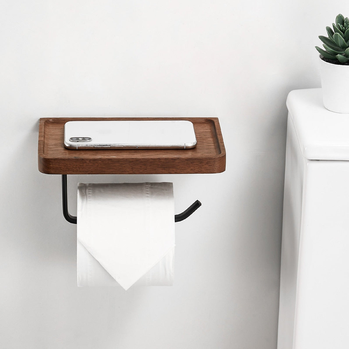 LoungeYard | Wood storage towel roll toilet paper holder — product view 1