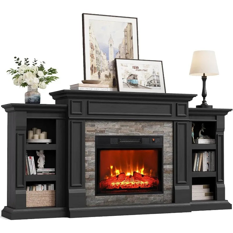 72 Inch Electric Fireplace TV Stand with Mantel & 23 Inch Realistic Flame Insert, Entertainment Center for Living Room — product view 2