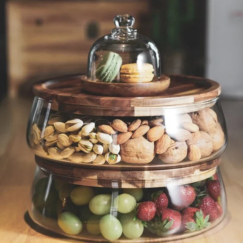 LoungeYard | Glass bowl with wooden lid – Sturdy storage bowl for snacks and sweets — product view 3