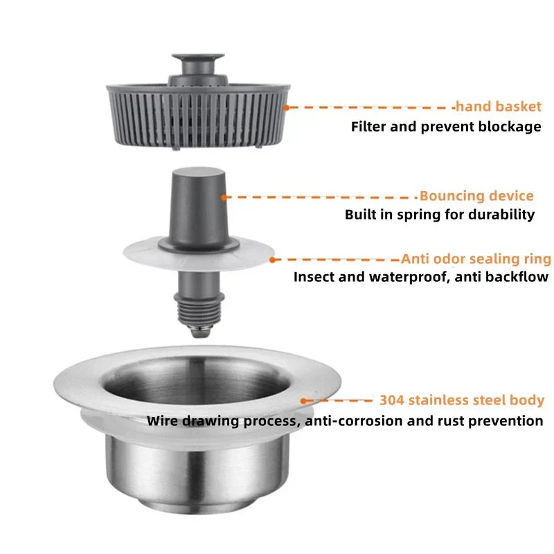 LoungeYard | Clean Sink Stainless Steel Odor-Control Strainer — product view 3