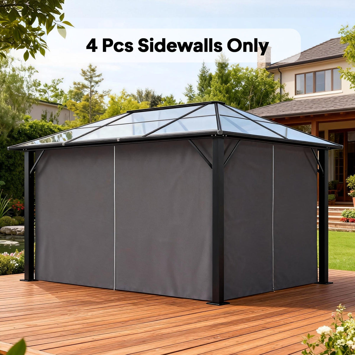 10' x 12' Gazebo Sidewall Set with 4 Panels and Hooks, Grey — product view 3