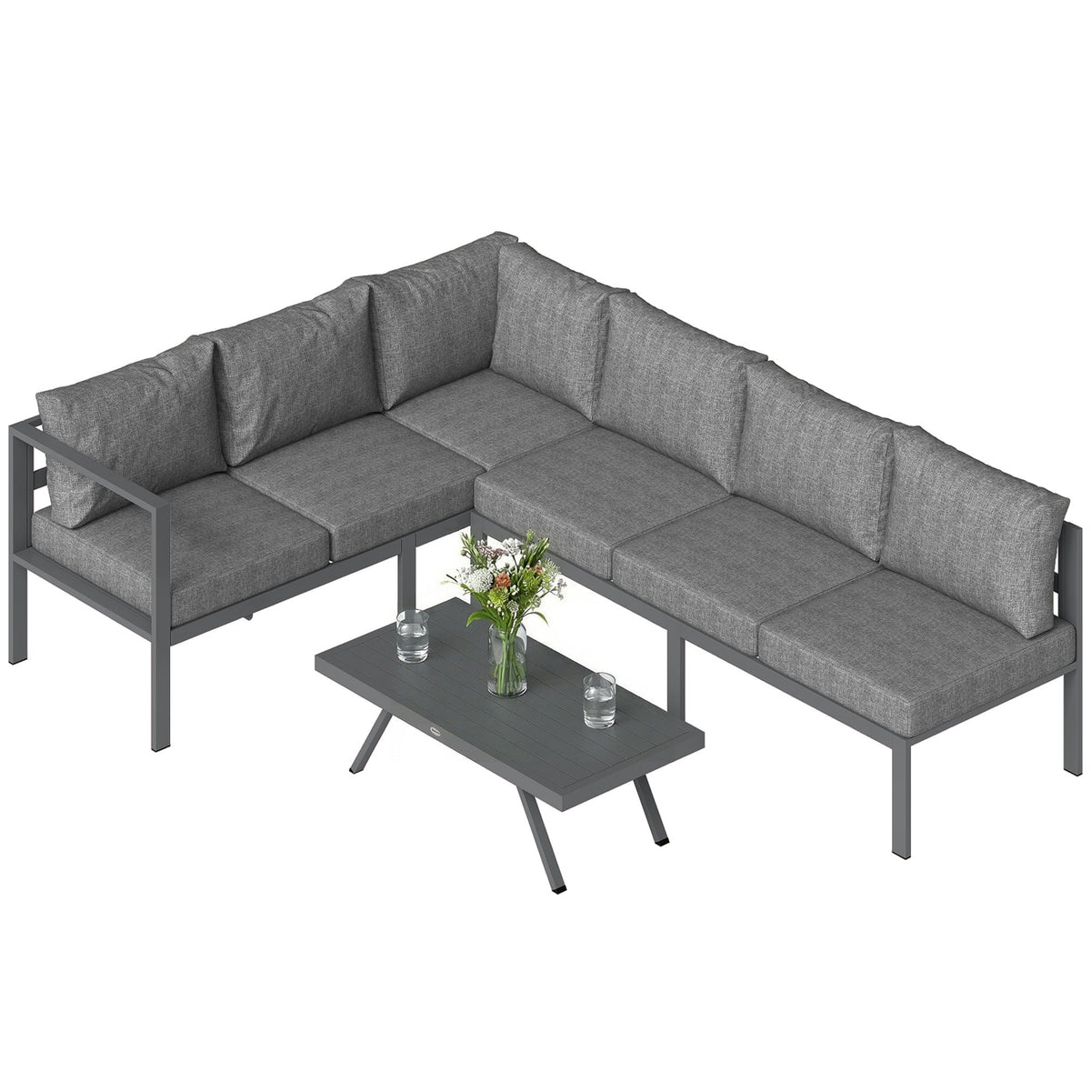 3 Piece Aluminium Corner Lounge Set with Adjustable Backrest, Dark Grey — product view 2