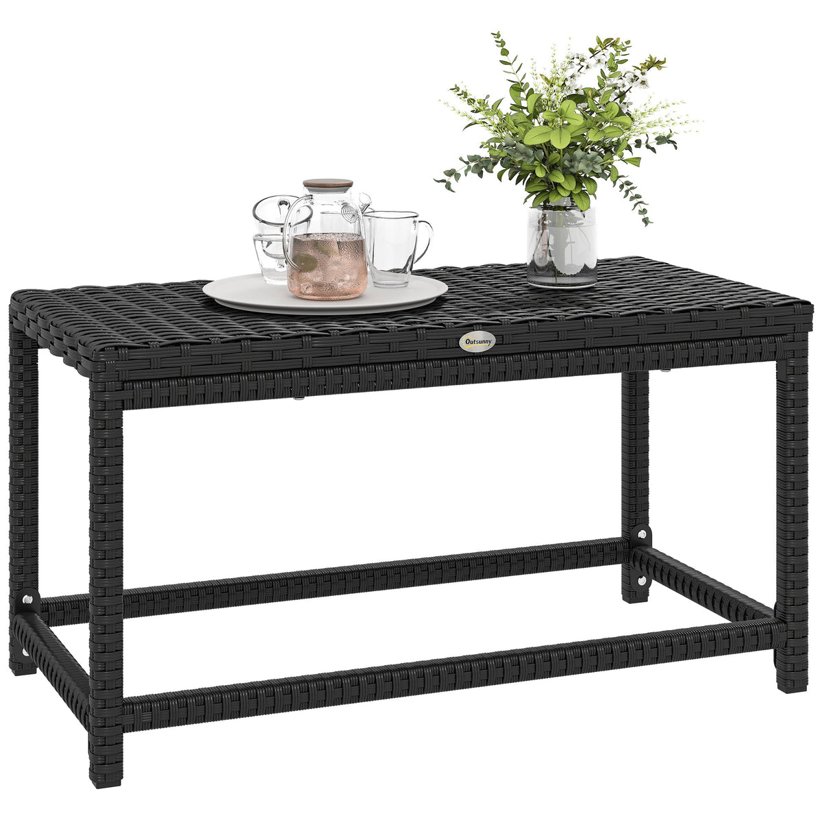 PE Rattan Outdoor Coffee Table with Rectangular Frame for Patio or Balcony, Black — product view 1