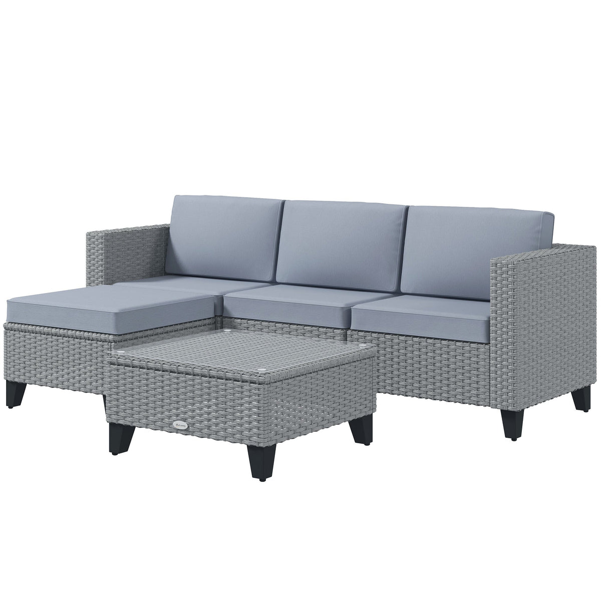 5 Piece PE Rattan Garden Furniture Set with Corner Sofa & Glass Table, Grey — product view 2
