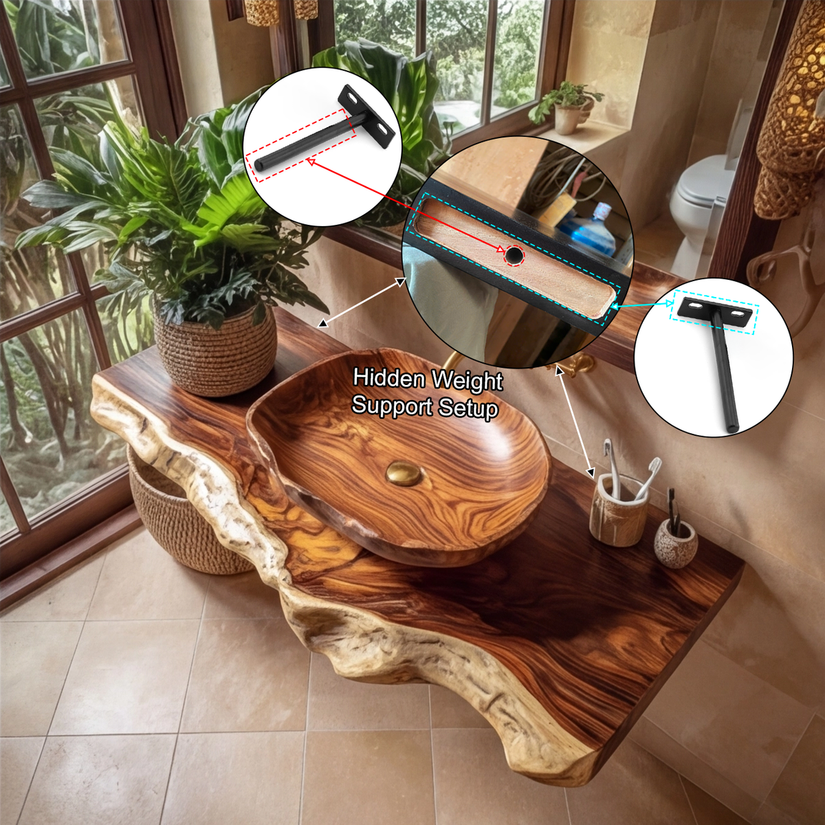 Solara Live Edge Solid Wood Floating Bathroom Vanity — product view 5