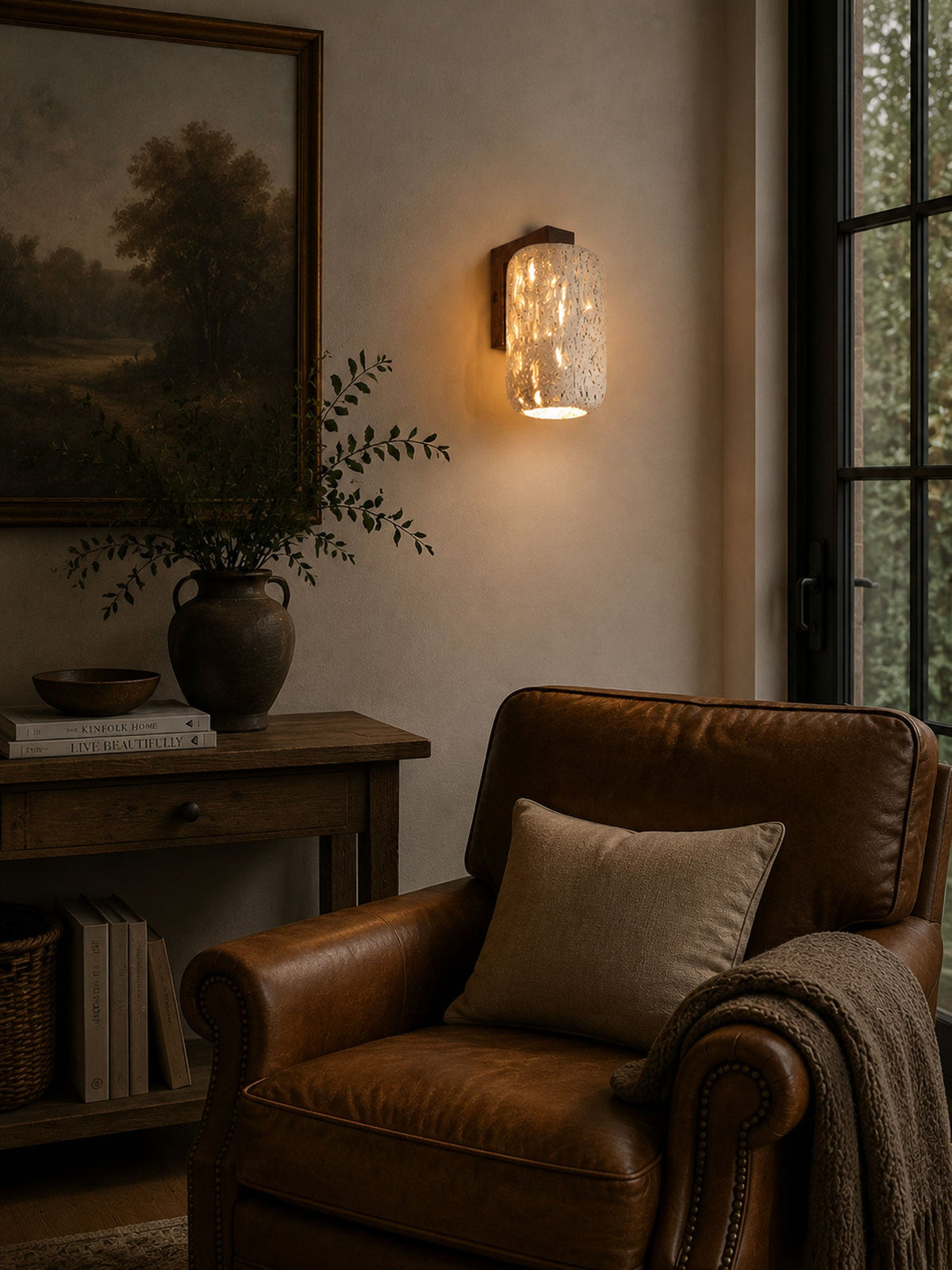 Solvane Perforated Travertine Wall Sconce — product view 3