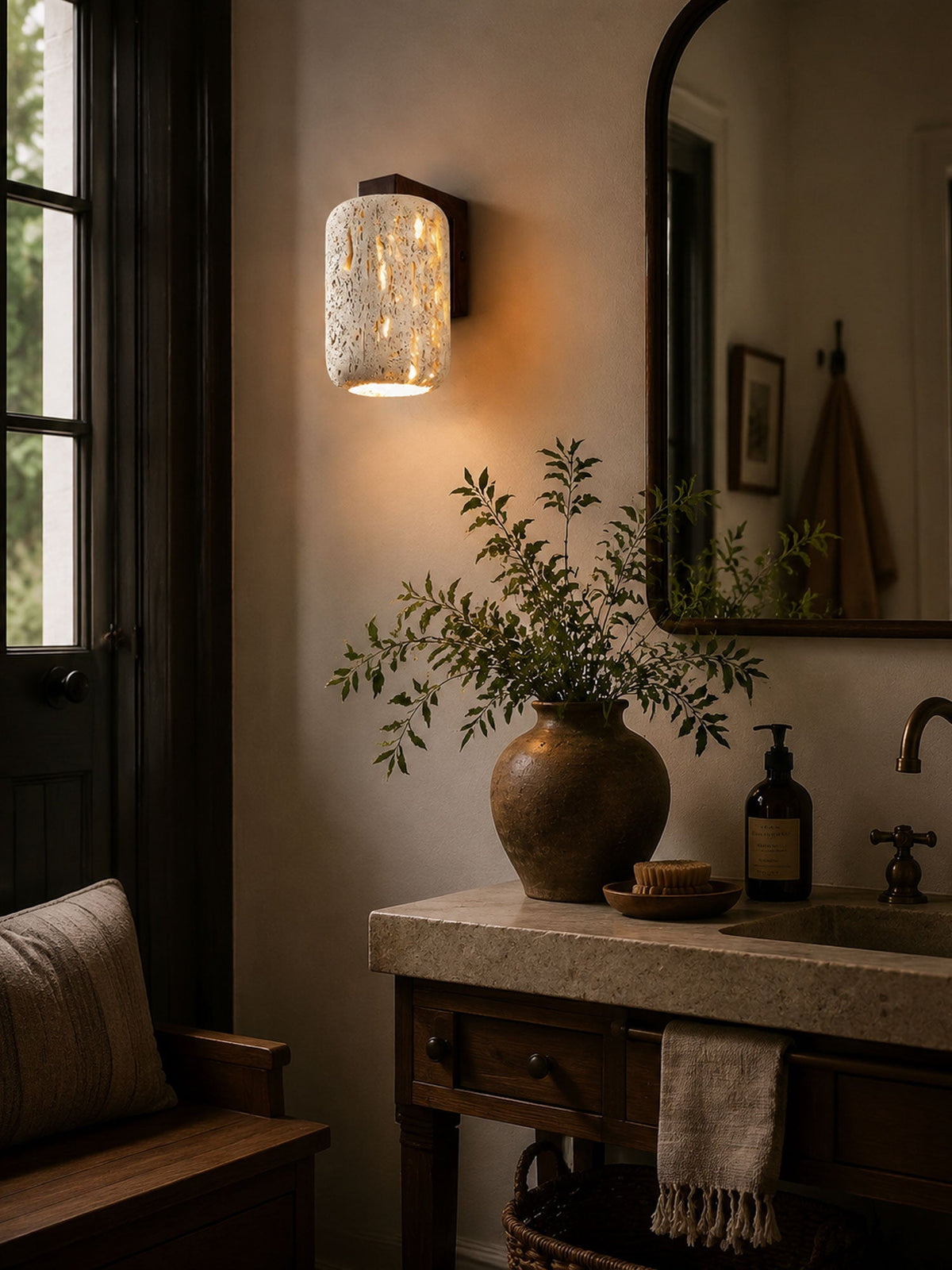 Solvane Perforated Travertine Wall Sconce — product view 4