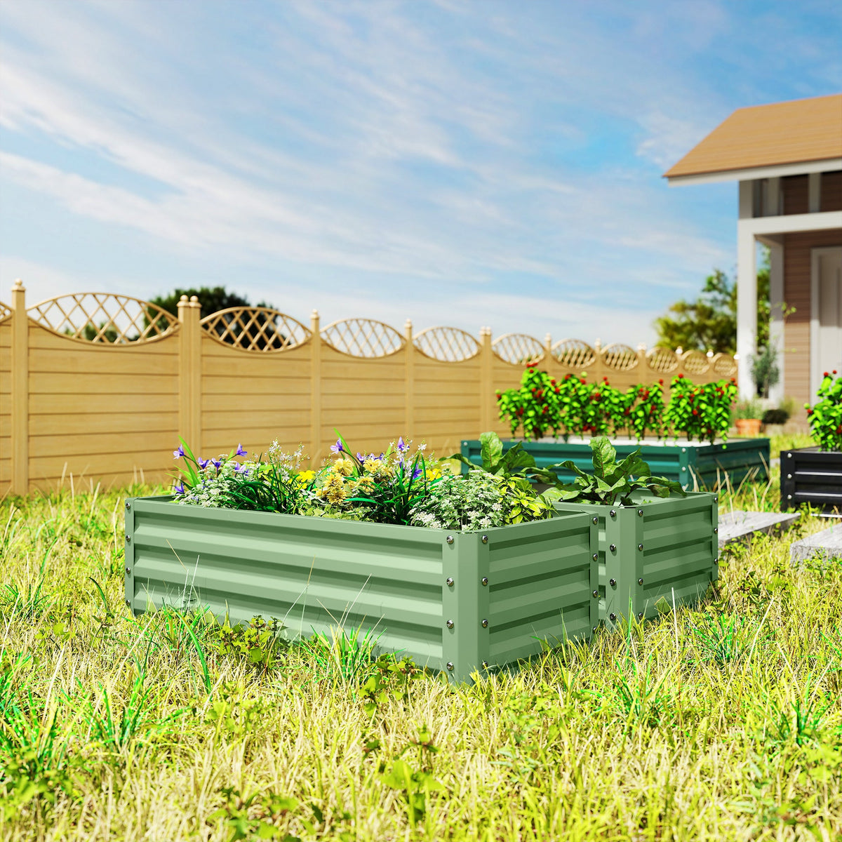 Set of 2 Raised Garden Beds, 110 x 50 x 30 cm, Light Green — product view 4