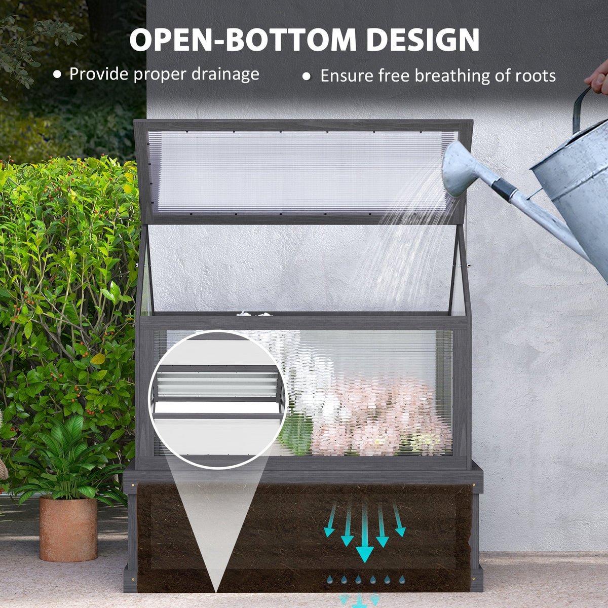35.5" x 22.5" x 38.25" Raised Garden Bed Greenhouse, Gray — product view 7