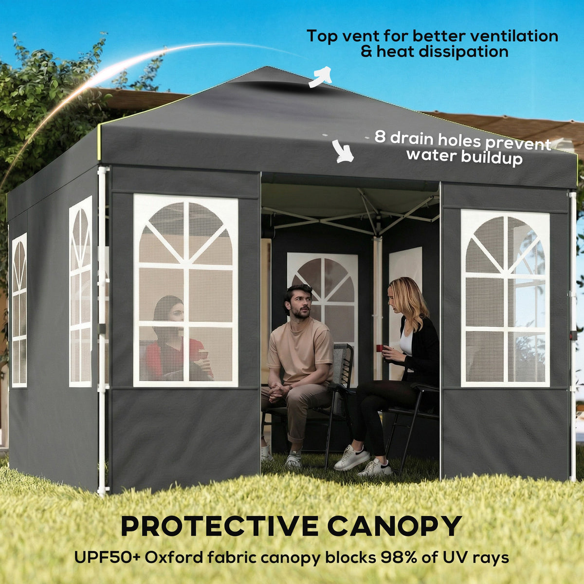 9.6' x 9.6' Pop Up Canopy Tent with Sidewalls, Dark Gray — product view 6