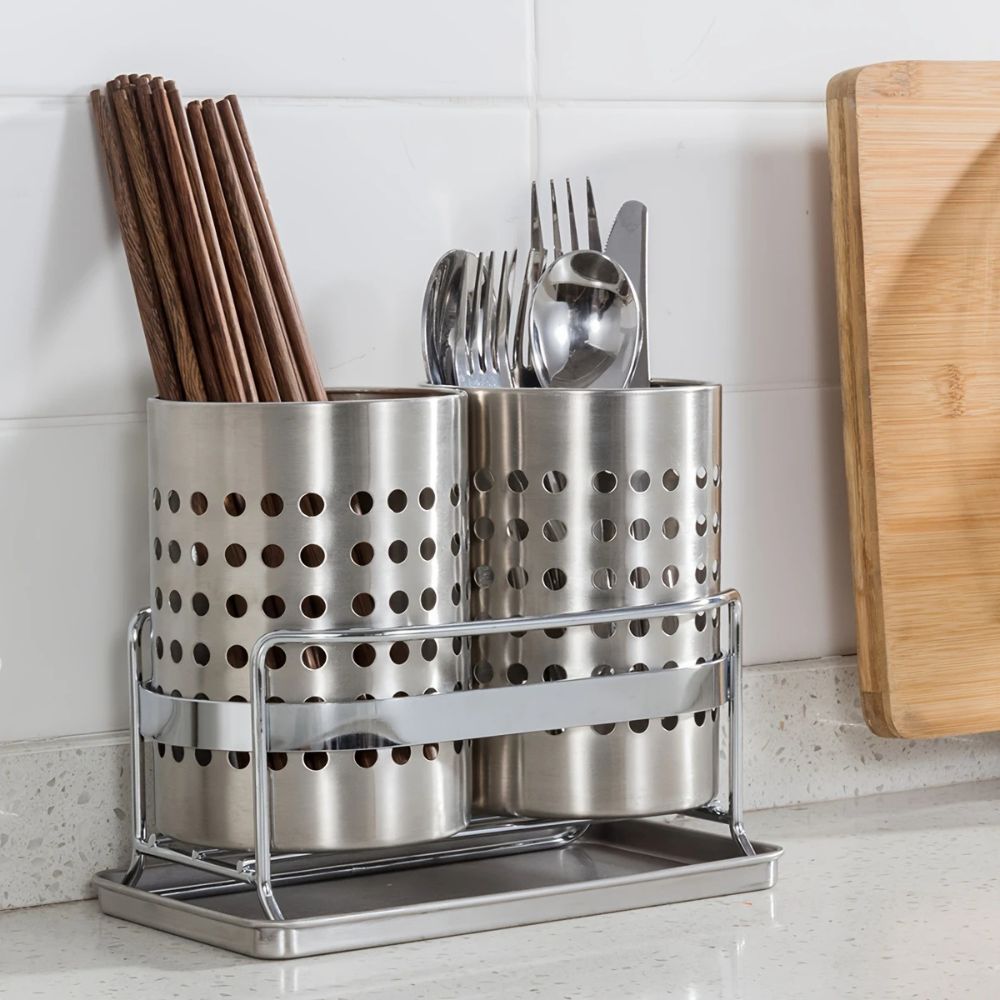 LoungeYard | Stainless Steel Utensil Holder with Hole — product view 3