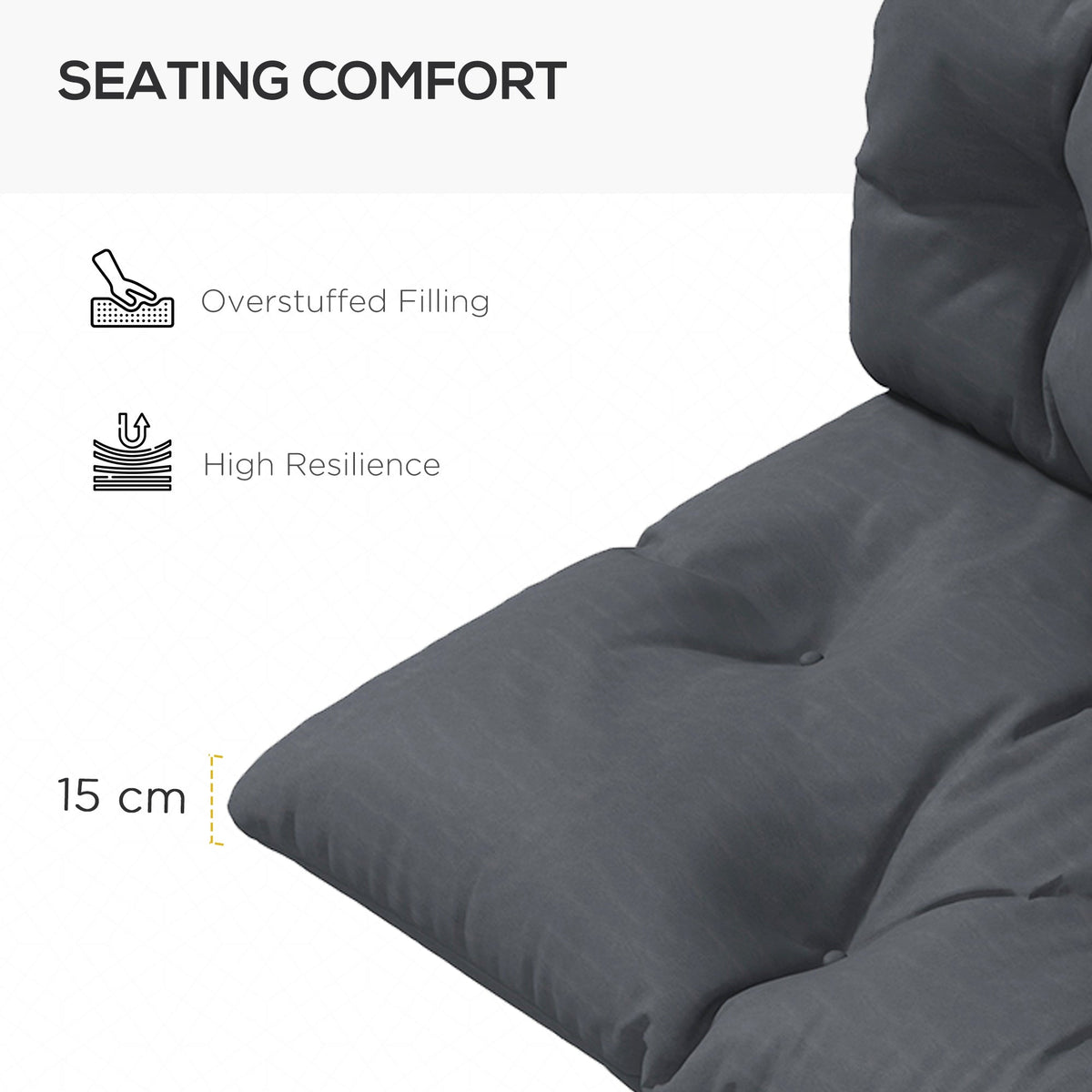 2-Seater Outdoor Seat & Back Cushions, 6" Thick for Pallet Loveseat, Dark Grey — product view 7