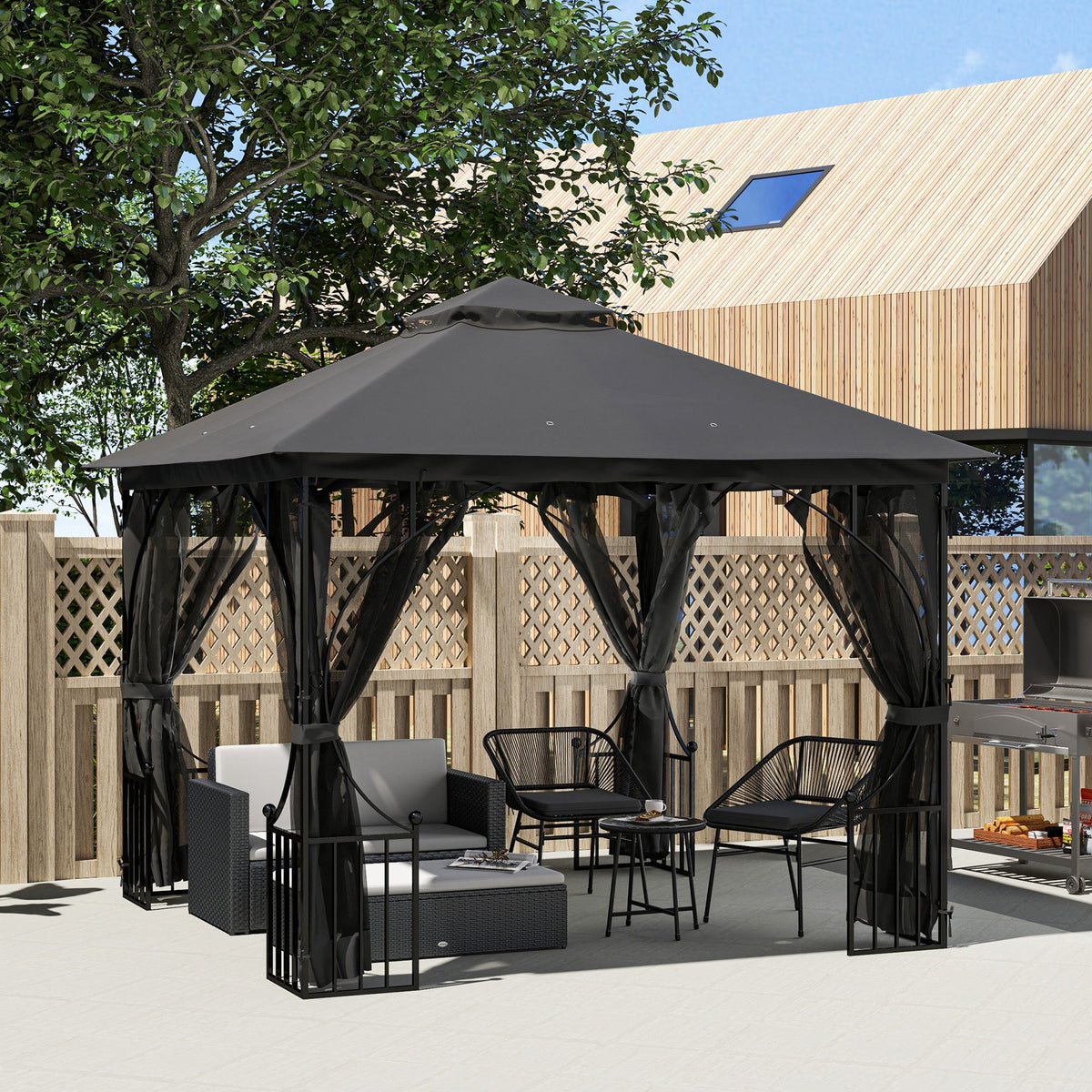 3 x 3m Garden Gazebo with Double Tier Roof & Netting, Dark Grey — product view 3