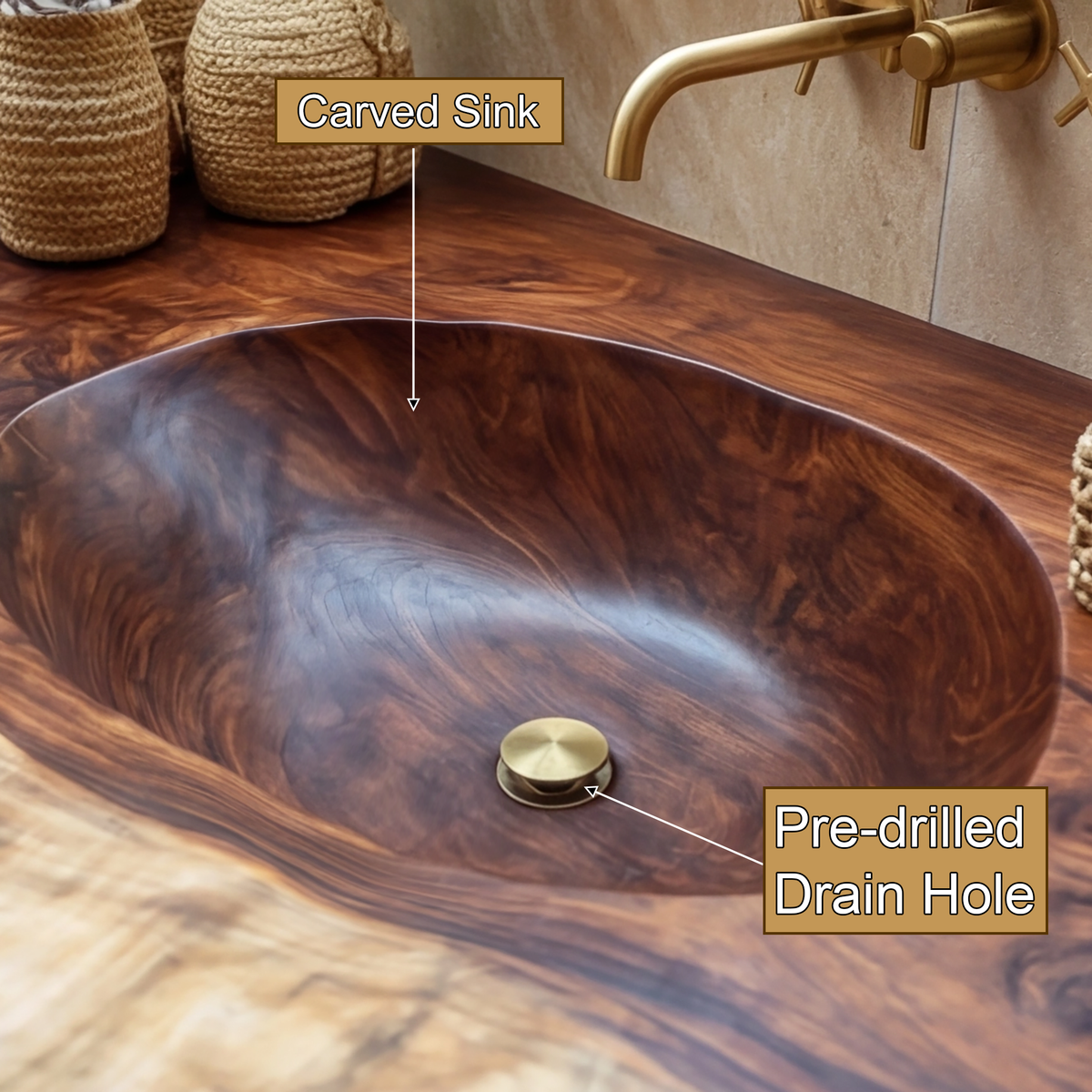 Sylvaris Live Edge Solid Wood Floating Bathroom Vanity with Integrated Sink — product view 6