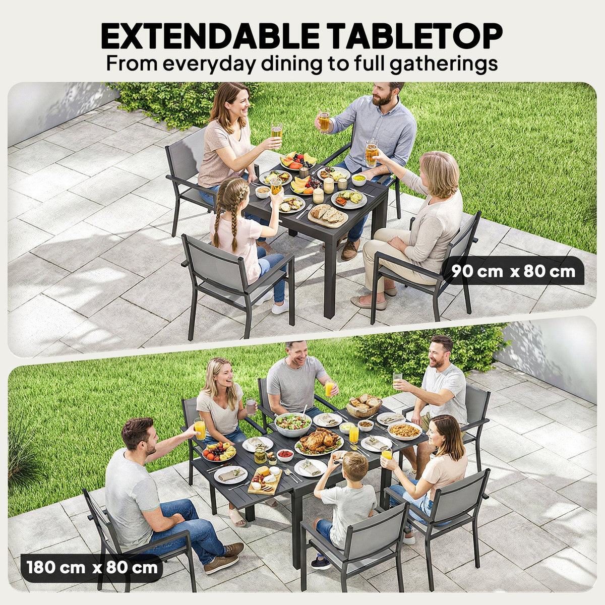 7 Piece Outdoor Dining Set with Extendable Table and Stackable Chairs — product view 6