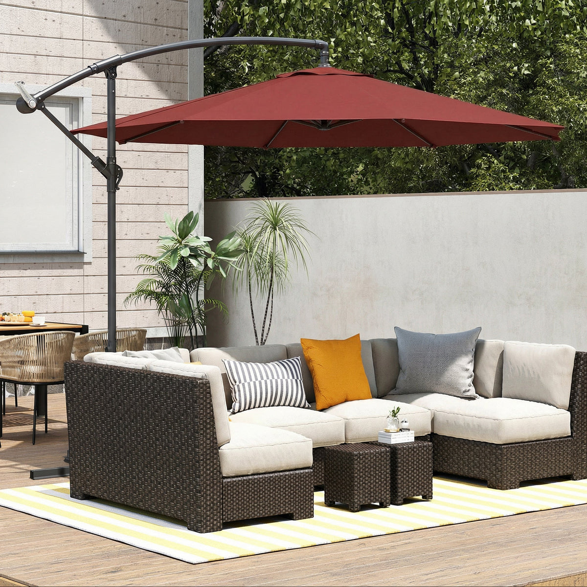 3 m Banana Parasol with Crank Handle, 8 Ribs & Cross Base, Wine Red — product view 4
