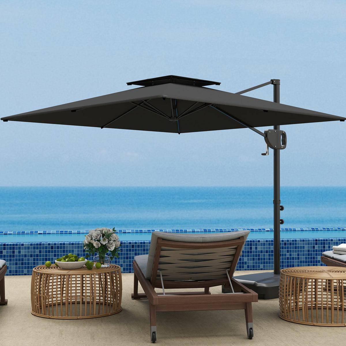 8' x 9' Square Cantilever Patio Umbrella with Fillable Base, Dark Grey — product view 4