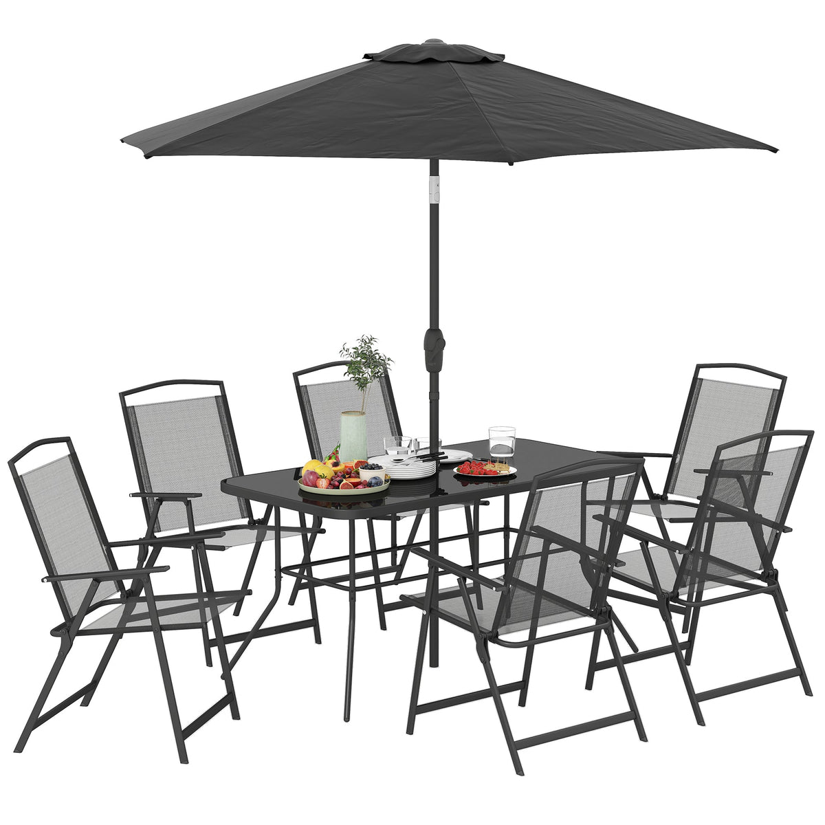 8-Piece Patio Dining Set with Table Umbrella, Black — product view 1