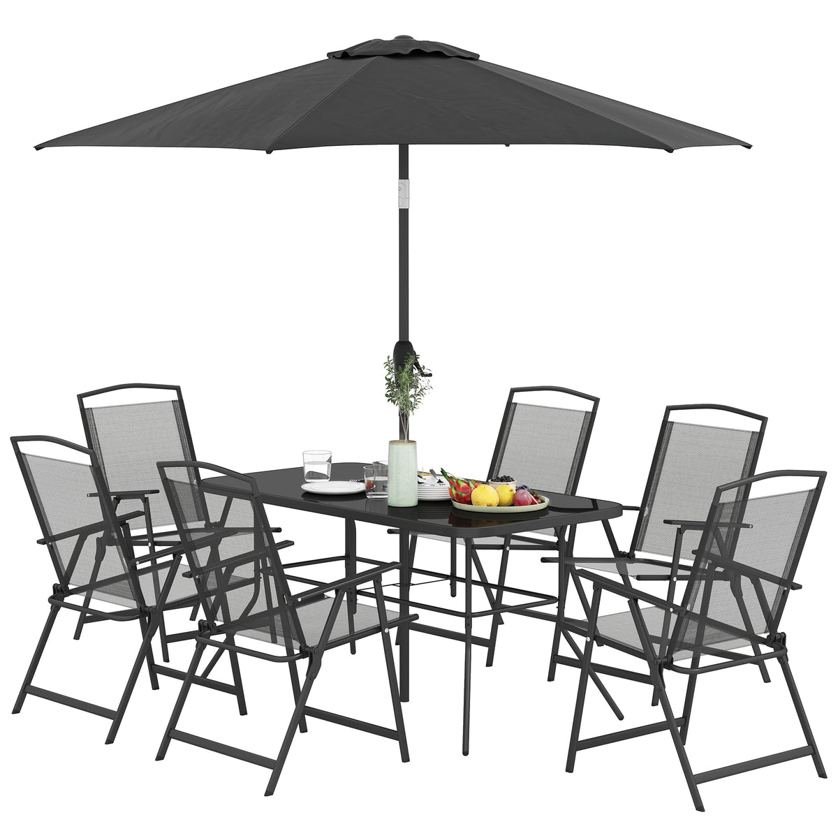 8-Piece Patio Dining Set with Table Umbrella, Black — product view 2