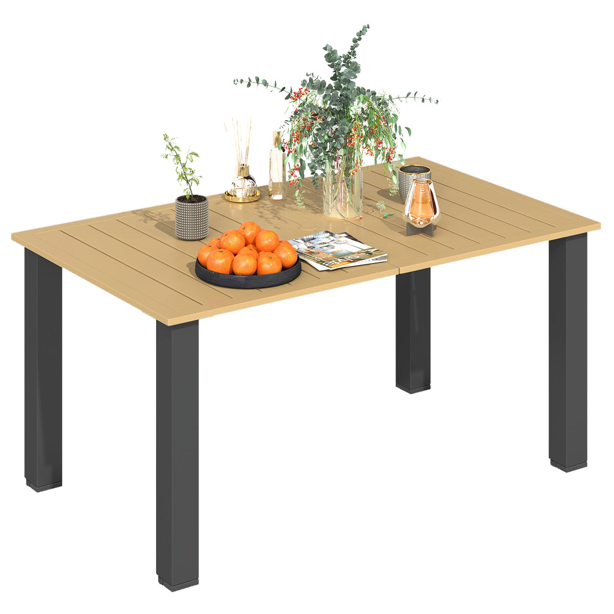 150 x 90 x 73 cm Garden Dining Table with Parasol Hole, Brown — product view 1