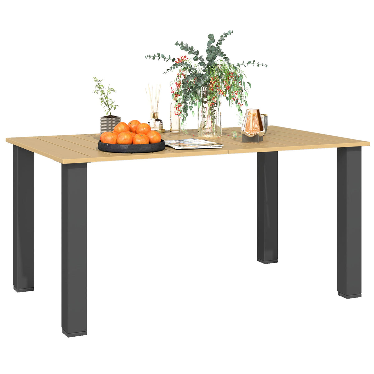 150 x 90 x 73 cm Garden Dining Table with Parasol Hole, Brown — product view 2