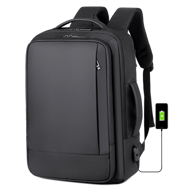 LoungeYard | Expandable waterproof laptop backpack for business with USB port (Black) — product view 3