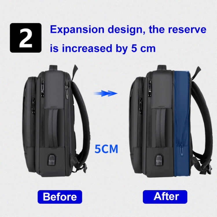 LoungeYard | Expandable waterproof laptop backpack for business with USB port (Black) — product view 7