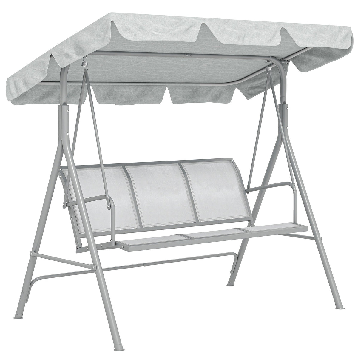 3 Seater Garden Swing Chair with Tilting Canopy & Mesh Seat, Light Grey — product view 1