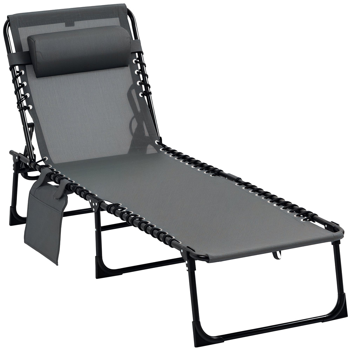 Folding Lounge Chair with Adjustable Backrest and Pillow, Grey — product view 1