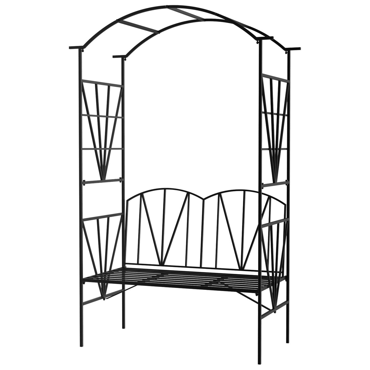 2 Seater Metal Garden Bench with Arch for Climbing Plants, Black — product view 2