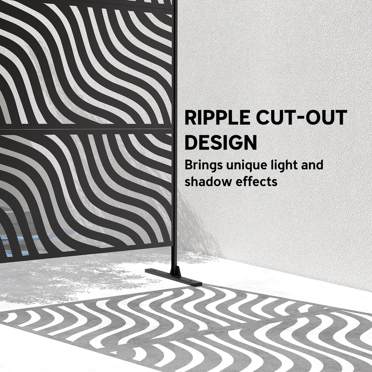 78" x 48" Metal Outdoor Privacy Screen, Ripple Design, Black — product view 6