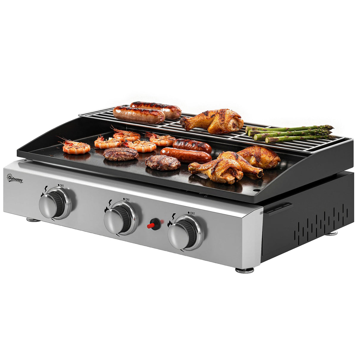 3 Burner Gas Plancha Grill with Warming Rack, 7.5 kW, Black — product view 2